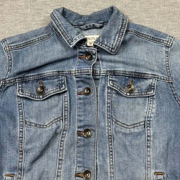Merona Womens Blue Denim Jean Jacket Button Up Collared Casual 4 Pockets Size XS - Picture 8 of 13